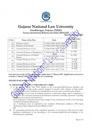 Gujarat National Law University Recruitment 2017 for 11 Faculty Posts