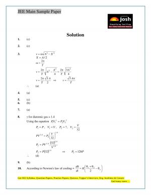 JEE Main Sample Paper Set 10 Physics Solutions