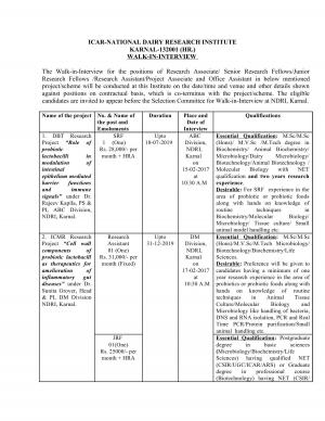 ICAR-NDRI Recruitment 2017 for 11 JRF, SRF, RA & Other Posts 