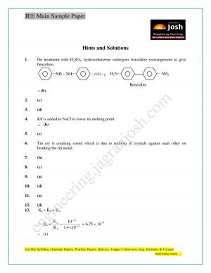JEE Main Sample Paper Set 10 Chemistry Solutions