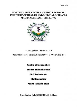 NEIGRIHMS Recruitment 2017 for 14 Junior BCG Technician & Other Posts 