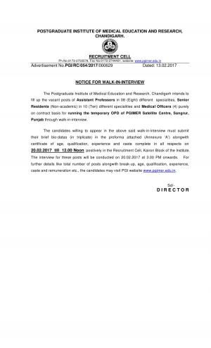 PGIMER Recruitment 2017 for 22 Assistant Professor Senior Resident and Medical Officer Posts