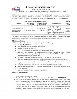 BEML Recruitment 2017 for CIO