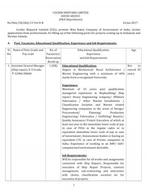 Cochin Shipyard Limited Recruitment 2017