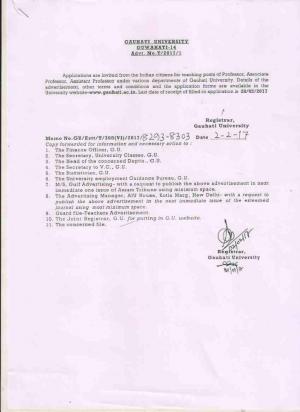 Gauhati University Recruitment 2017 for 09 Faculty Posts 