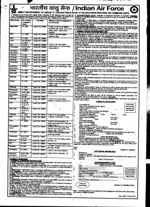 Indian Air Force Recruitment 2017 for 62 MTS, Store Superintendent and Other Group C Posts  