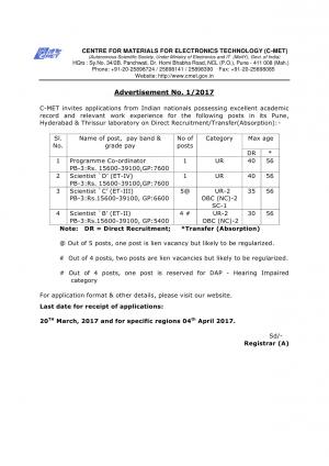 CENTRE FOR MATERIALS FOR ELECTRONICS TECHNOLOGY