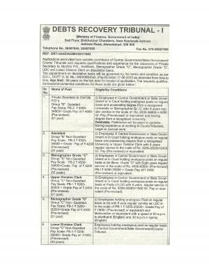 Debts Recovery Tribunal Ahmadabad Recruitment 2017 for 09 Private Secretary and other Posts