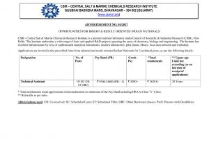 CSIR-CSMCRI Recruitment 2017 for 3 Technical Assistants Posts 