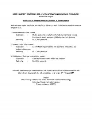 Kerala University Recruitment 2017 for 03 Research Associate and Other Posts