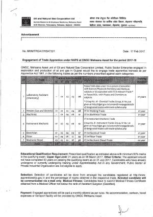 ONGC Recruitment 2017 for 114 Trade Apprentice Trainee Posts  