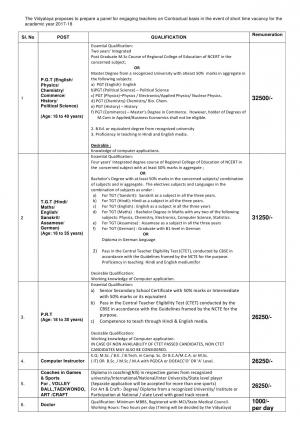 Kendriya Vidyalaya, Narangi Recruitment 2017 for PGT, TGT, PRT, Nurse & Other Posts