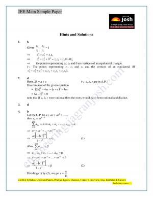 JEE Main Sample Paper Set 11 Mathematics Solutions