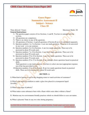 class 10 sci. unsolved guess paper 2017