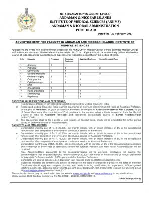 ANIIMS Recruitment 2017 for 30 Professor, Assistant Professor and Associate Professor Posts