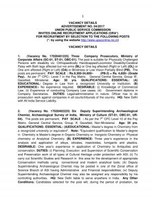 UPSC Recruitment 2017 for 63 Assistant Director, Medical Officer & Other posts