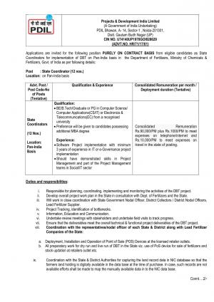 PDIL Recruitment 2017 for 12 State Coordinator Posts