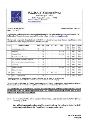 P.G.D.A.V College (Eve) Recruitment 2017 for 51 Non Teaching