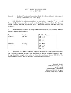 Combined Recruitment for Assistant Grade III FCI 2013