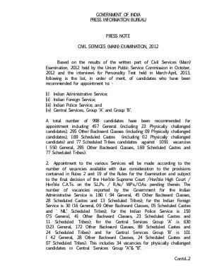 Civil Services Main exam final result 2012