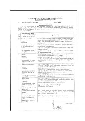 WBUAFS Recruitment 2017 for 08 Deputy Director & Other Posts