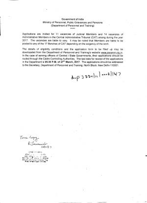 DoPT Recruitment 2017 for 25 Administrative & Judicial Member Posts