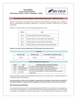 RITES Recruitment 2017, Apply for Graduate Engineer Trainee through GATE Scores 