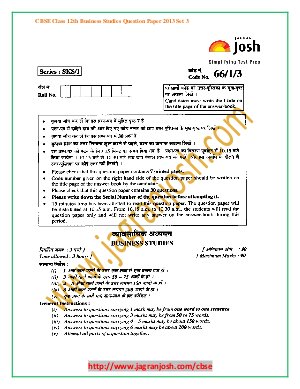 CBSE Class 12th Business Studies Question Paper 2013 Set-3