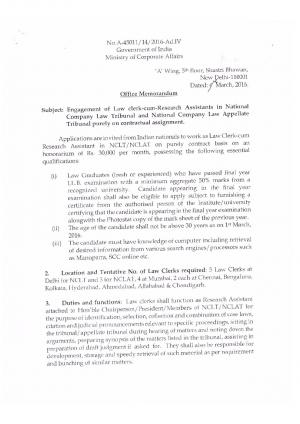 Ministry of Corporate Affairs Recruitment 2017 for 26 Law Clerk Posts  