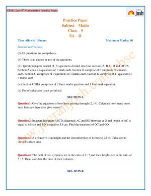 CBSE Class 9 Mathematics Practice Paper SA-II, 2017: Set – VII