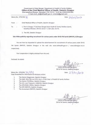 CMOH, Dakshin Dinajpur Recruitment 2017 for 8 STS, STLS and Other Posts  
