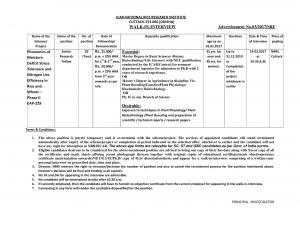 ICAR‐NRRI Recruitment 2017 for 02 Senior Research Fellow Posts 