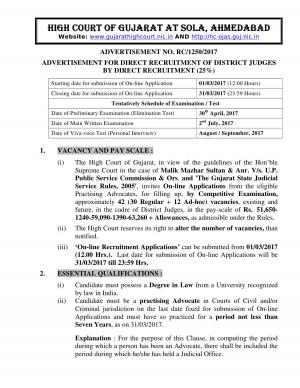 HC of Gujarat at Sola, Ahmedabad Recruitment 2017 for 42 District Judge Posts