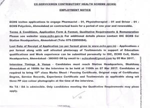 ECHS Recruitment 2017 for 3 Pharmacist and Other Posts