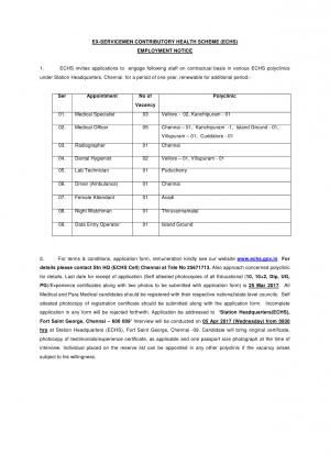 ECHS Chennai Recruitment 2017 for 16 Medical Officer and Other Posts