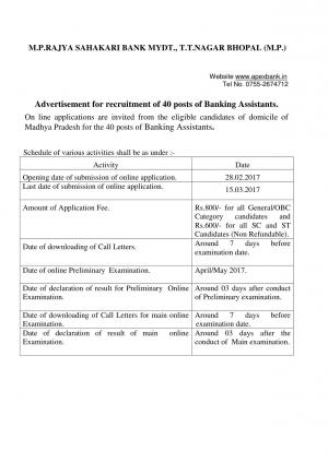 Apply for 40 Bank Assistant Vacancies at MP State Cooperative Bank 