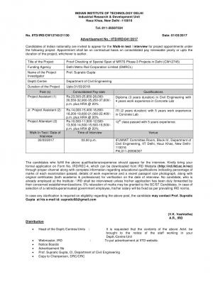 IIT Delhi is Hiring Jr. Project Assistant, Project Attendant and Other Posts, Interview on 20 March 
