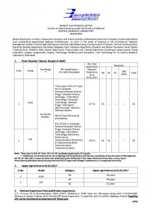 BEL Invited Applications for 3 Posts of EVIA and EVI