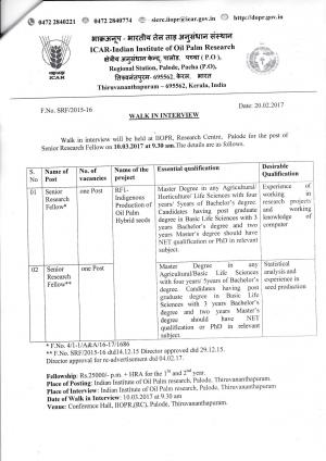 ICAR IIOPR SRF Vacancies, Postgraduates can walk in for the interview for 2 Posts 