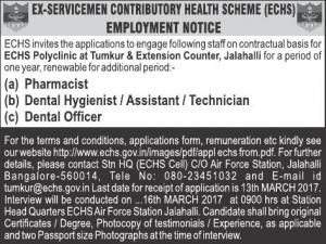 ECHS Invited Applications for 3 Pharmacist Dental Hygienist and Dental Officer posts 