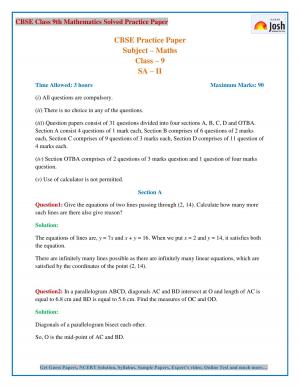 CBSE Class 9 Maths Solved Paper 2017 SA 2 Set VIII New