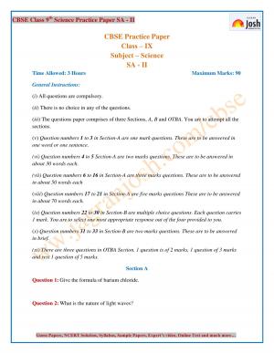 CBSE Class 9 Science SA 2 Pracitce Paper Set XIII
