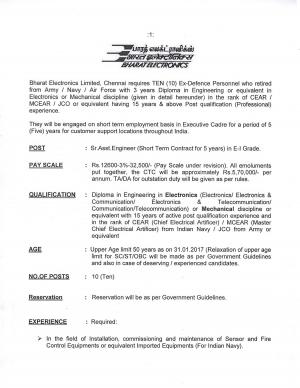 BEL Issued Notification for 10 Sr. Assistant Engineer, Diploma Holders are eligible to Apply 