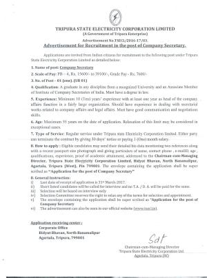 Official Notification for Company Secretary  