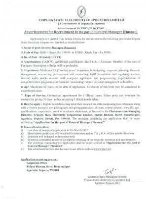 Jobs at TSECL, Apply  for 02 Posts of General Manager Finance & Company Secretary