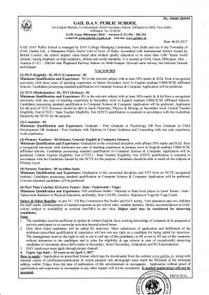 Gail DAV Public School Issued Notification For 17 TGT PGT And Other Posts