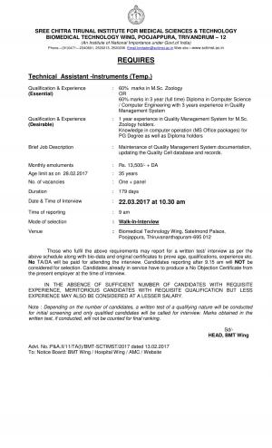 Technical Assistant (Instruments)