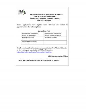 IIM Ranchi Is Hiring for 5 Assistant Administrative Officers (Programme) and Other Posts