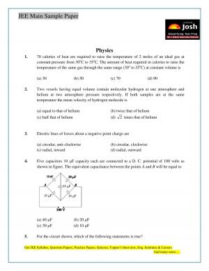 JEE Main Sample Paper Set 11 Physics Questions