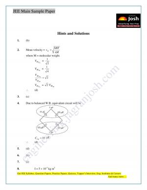 JEE Main Sample Paper Set 11 Physics Solutions